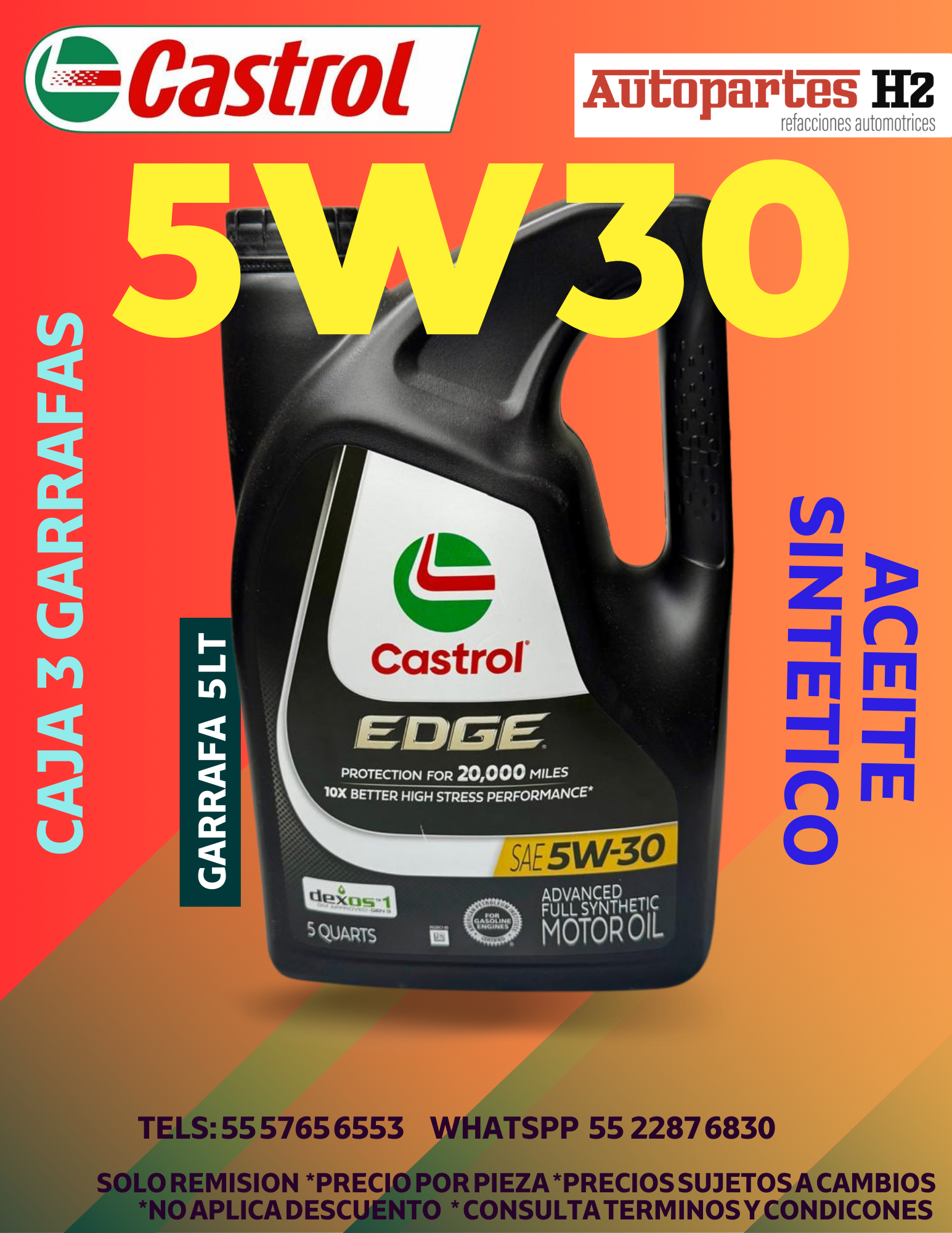 CASTROL ACEITE SINTETICO 5W30 